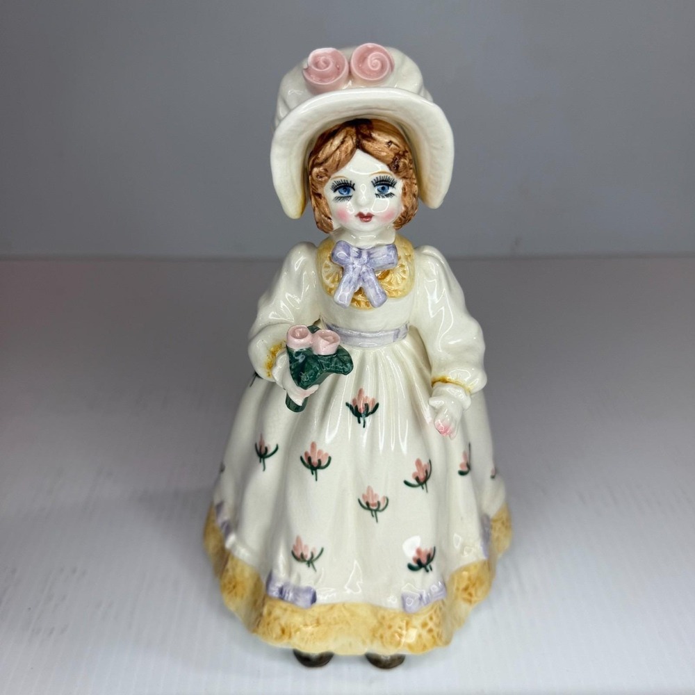 Vtg 80s Yamada Lefton Fascination Abigail Laura Music Box Figurine Floral Bonnet